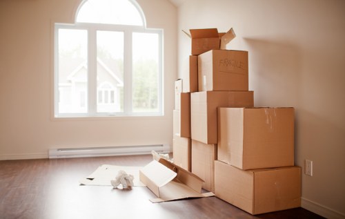 Boxes and furniture prepared for a local house removal service